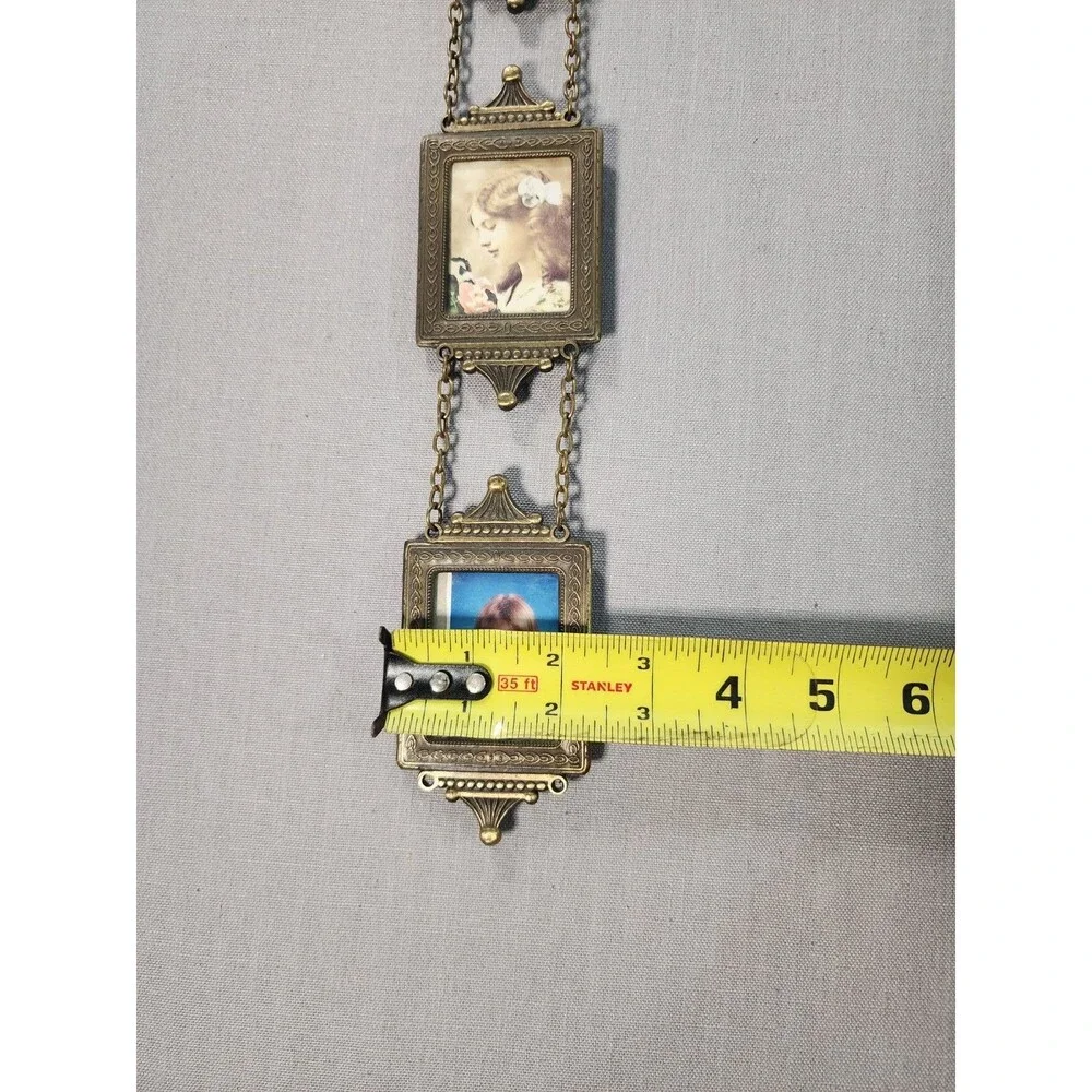 Vintage Brass Finish Triple Hanging Picture Frame Ornate Vertical Chain Photo